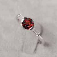 1.75 Ct Round Cut Red Garnet 925 Sterling Silver Solitaire W/Accents Promise Ring