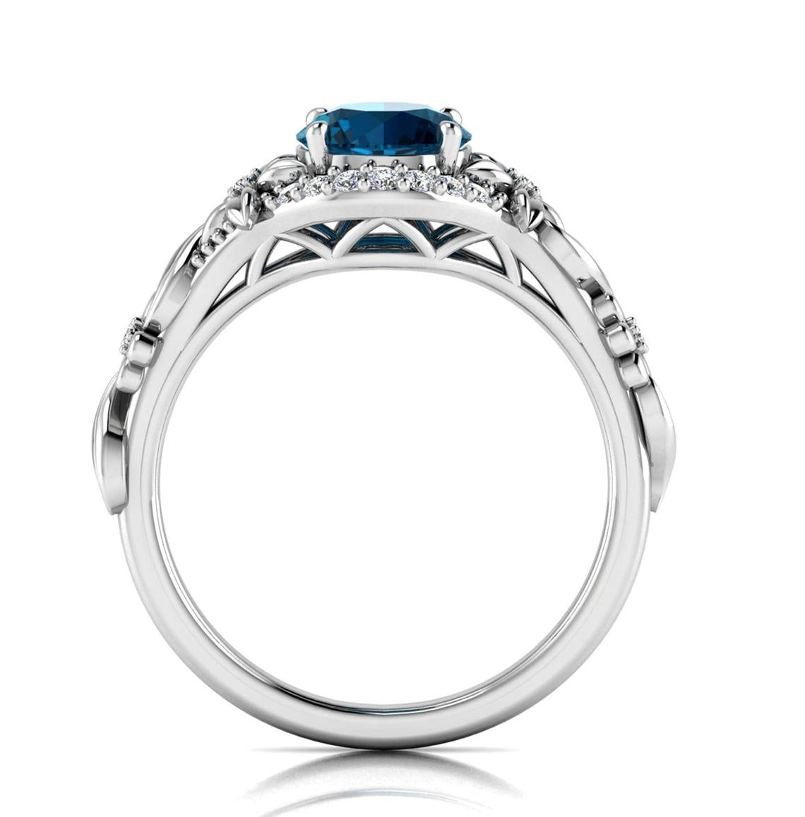 1 CT 925 Sterling Silver Blue Topaz Round Cut Diamond Women Engagement Ring