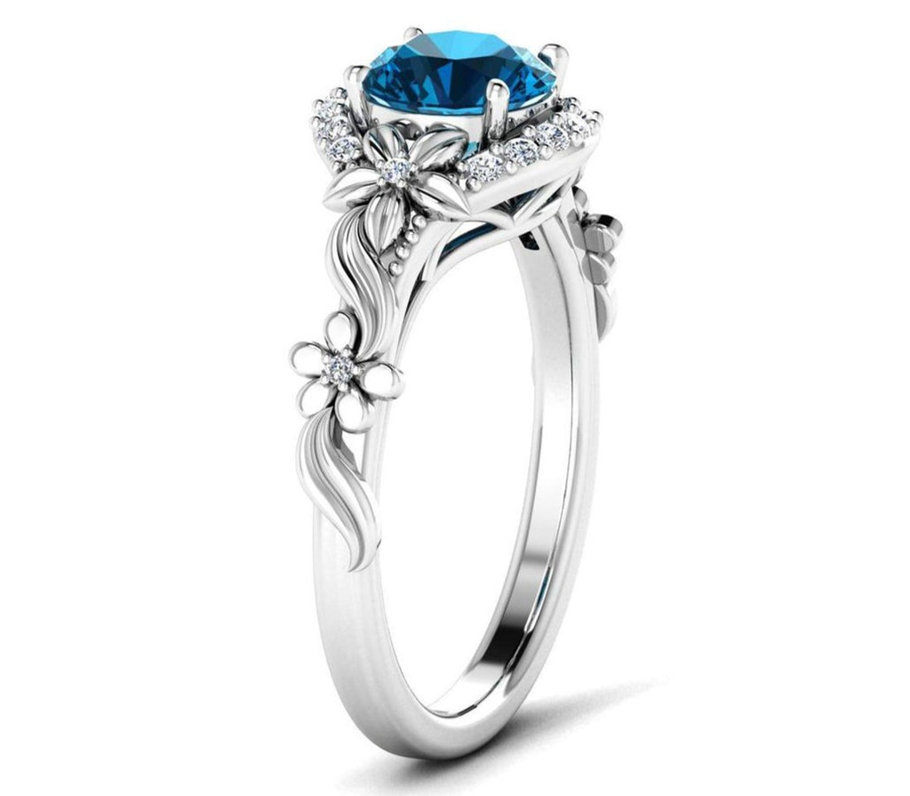 1 CT 925 Sterling Silver Blue Topaz Round Cut Diamond Women Engagement Ring