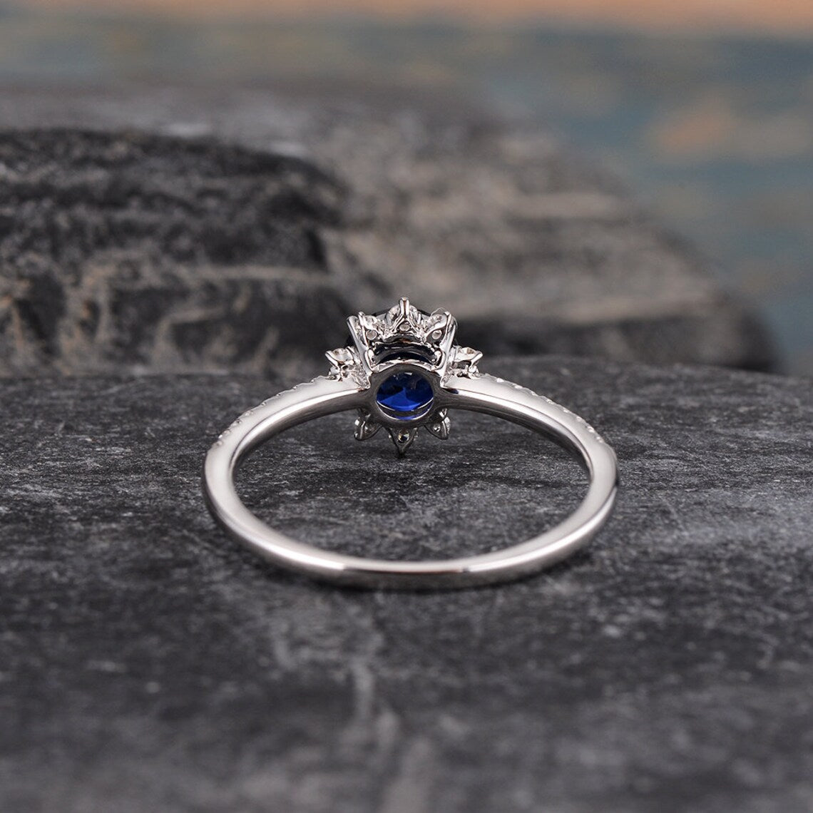 1.90 Ct Round Cut Blue Sapphire 925 Sterling Silver Halo Floral Engagement Ring