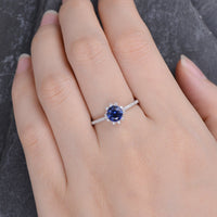1.90 Ct Round Cut Blue Sapphire 925 Sterling Silver Halo Floral Engagement Ring
