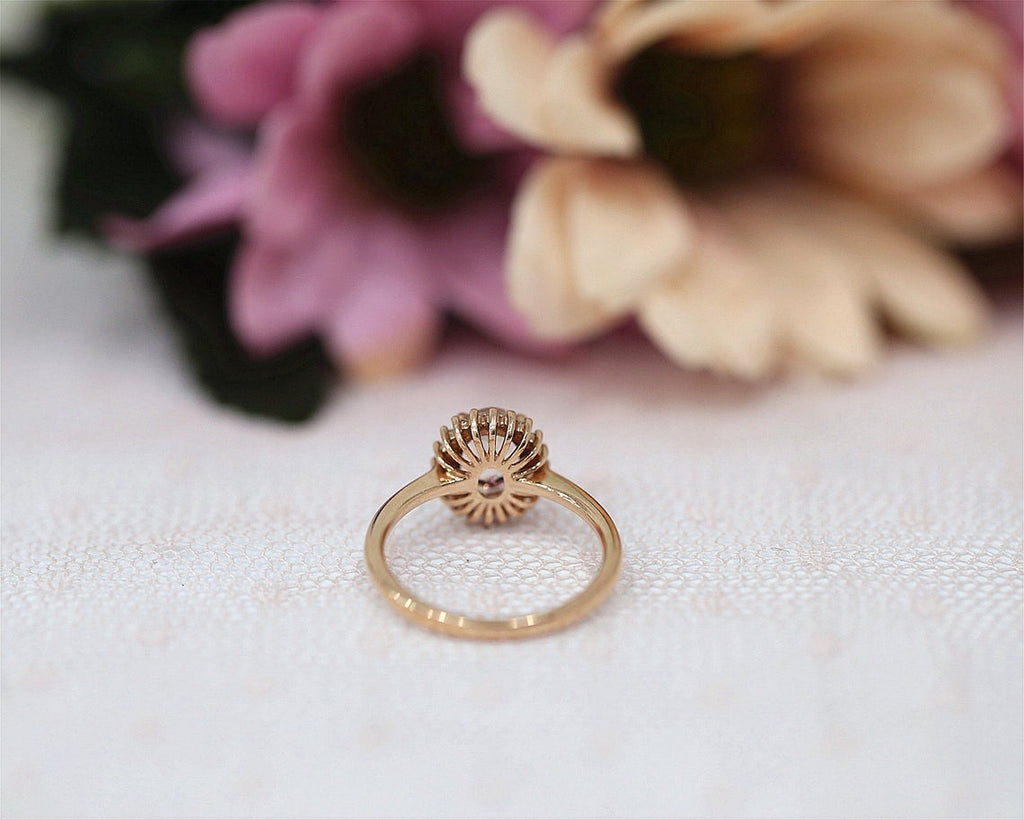 1 CT Oval Cut Morganite Diamond Yellow Gold Over On 925 Sterling Silver Halo Engagement Ring