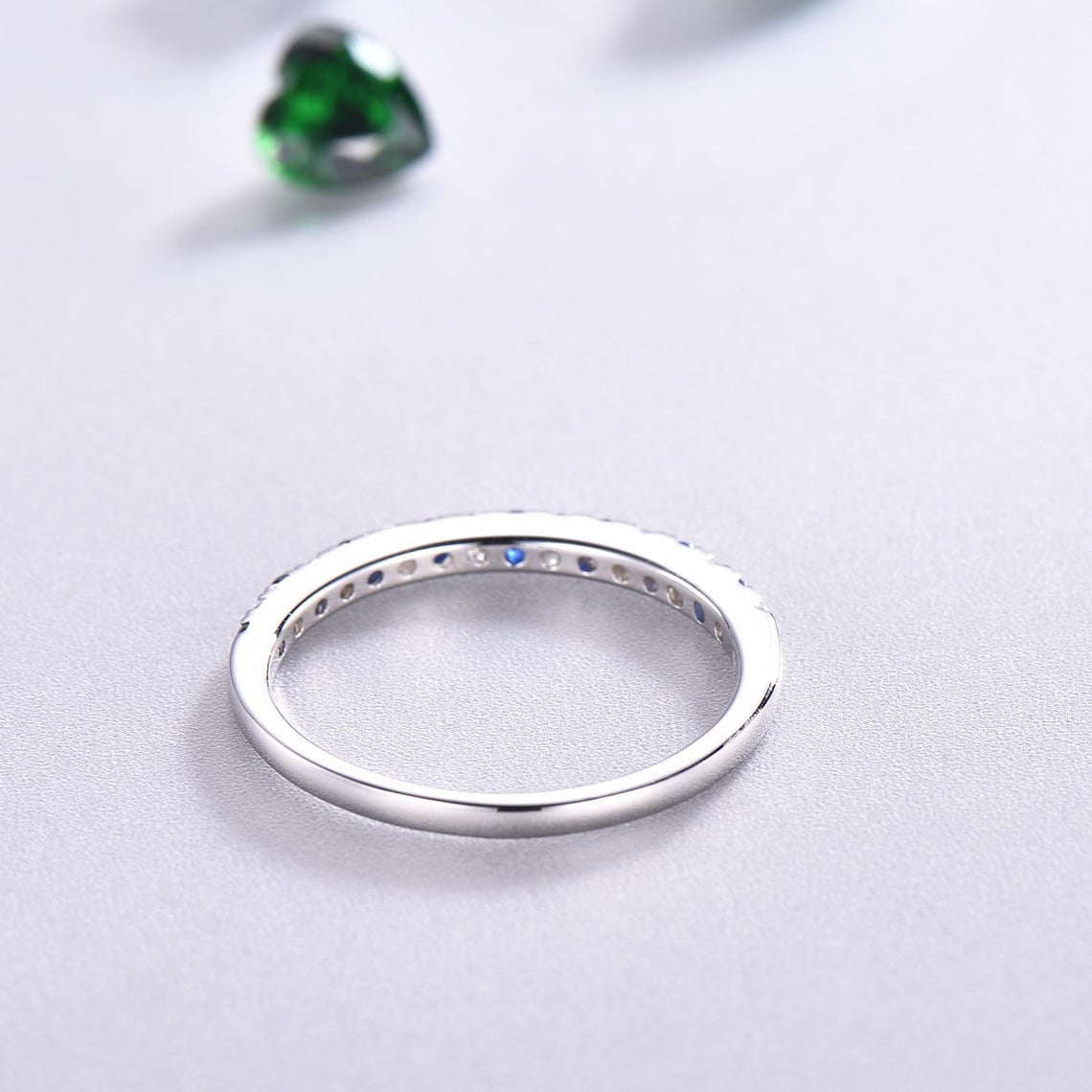 1.20 Ct Round Cut Blue Sapphire & White CZ Half Eternity Engagement Band Ring In 925 Sterling Silver