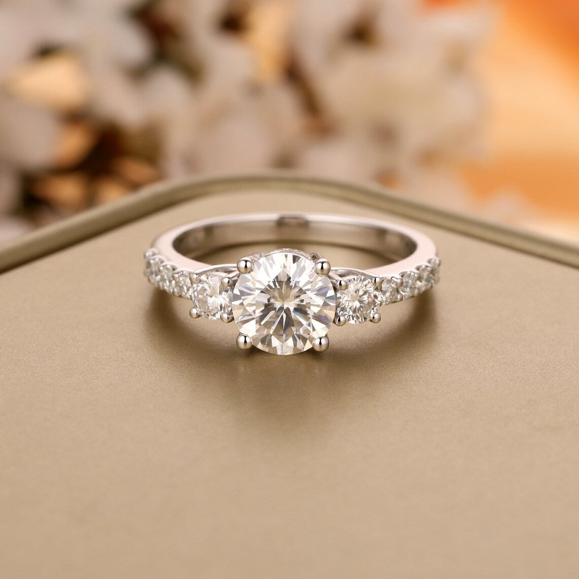 2.25 Ct Round Cut 925 Sterling Silver Solitaire W/Accents Engagement Ring