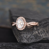 1 CT Oval Cut Diamond Rose Gold Over On 925 Sterling Silver Halo Twist Infinity Women Anniversary Ring