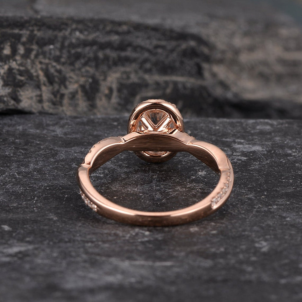 1 CT Oval Cut Diamond Rose Gold Over On 925 Sterling Silver Halo Twist Infinity Women Anniversary Ring