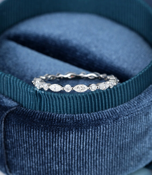 0.75 CT Marquise cut Diamond White Gold Over On 925 Sterling Silver Full Eternity Wedding Band Ring