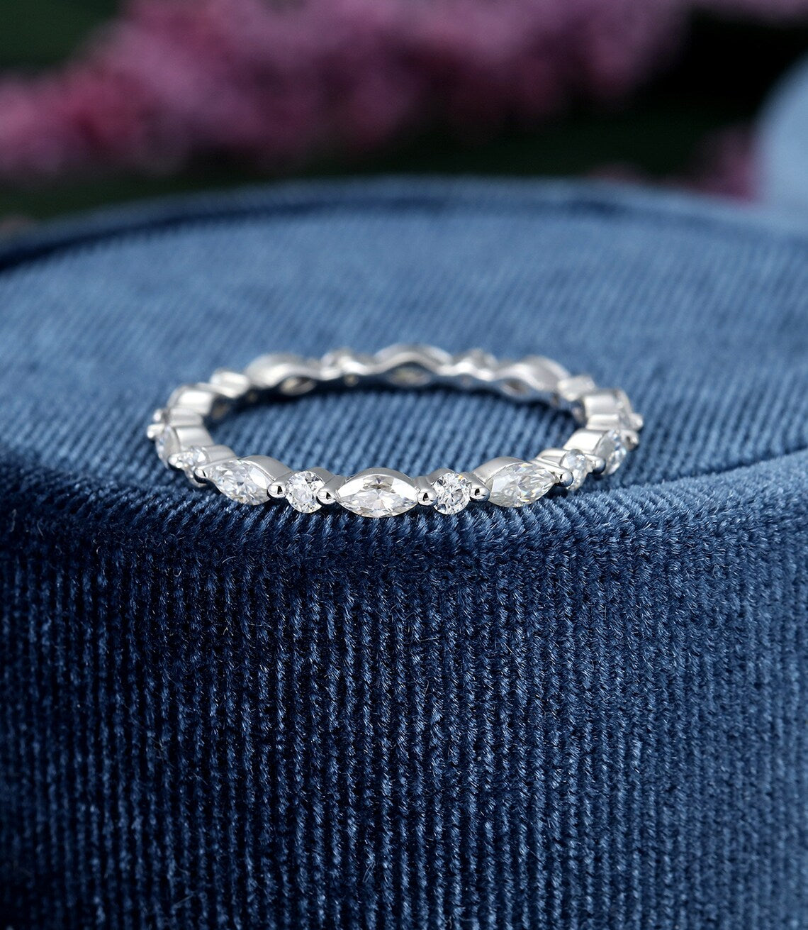 0.75 CT Marquise cut Diamond White Gold Over On 925 Sterling Silver Full Eternity Wedding Band Ring