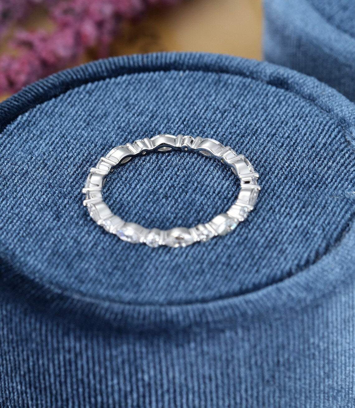 0.75 CT Marquise cut Diamond White Gold Over On 925 Sterling Silver Full Eternity Wedding Band Ring