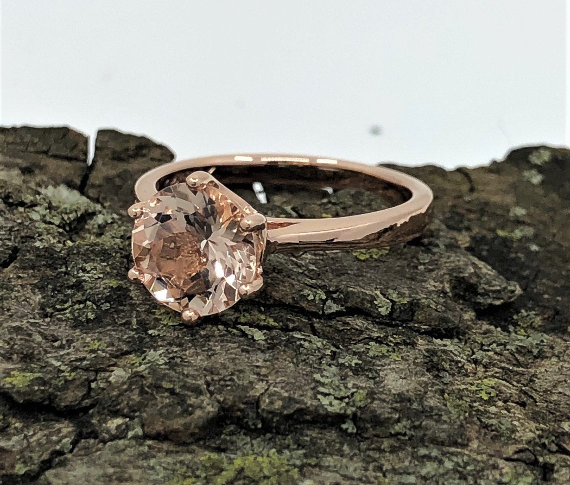 2 CT Round Cut Morganite Diamond 925 Sterling Silver Engagement Solitaire Ring
