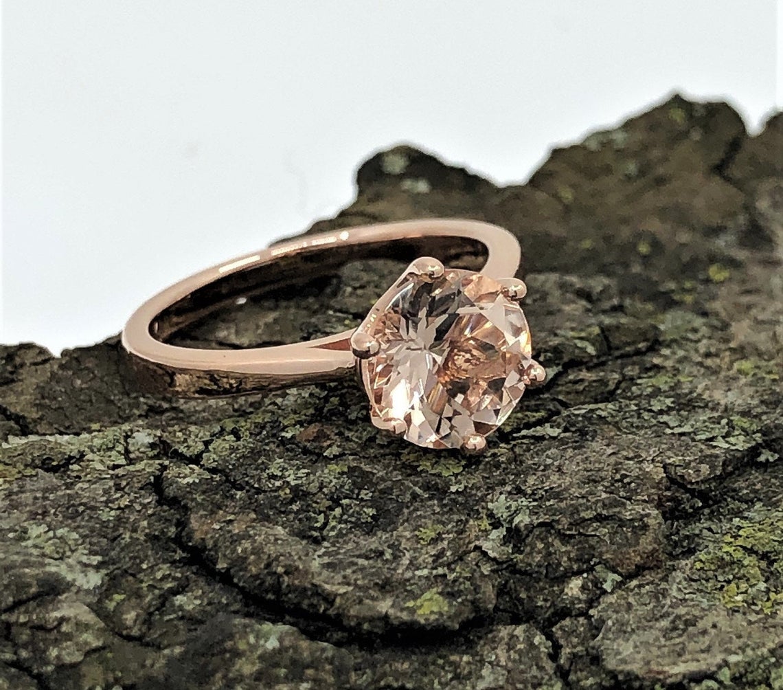 2 CT Round Cut Morganite Diamond 925 Sterling Silver Engagement Solitaire Ring