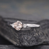 1.50 Ct Round Cut Peach Morganite Three-Stone Promise Ring In 925 Sterling Silver