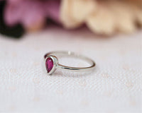 1.00 Ct Pear Cut Ruby 925 Sterling Silver Bezel Set Solitaire July Birthstone Ring