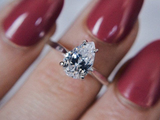 1 CT 925 Sterling Silver Pear Cut Diamond Anniversary Solitaire Ring