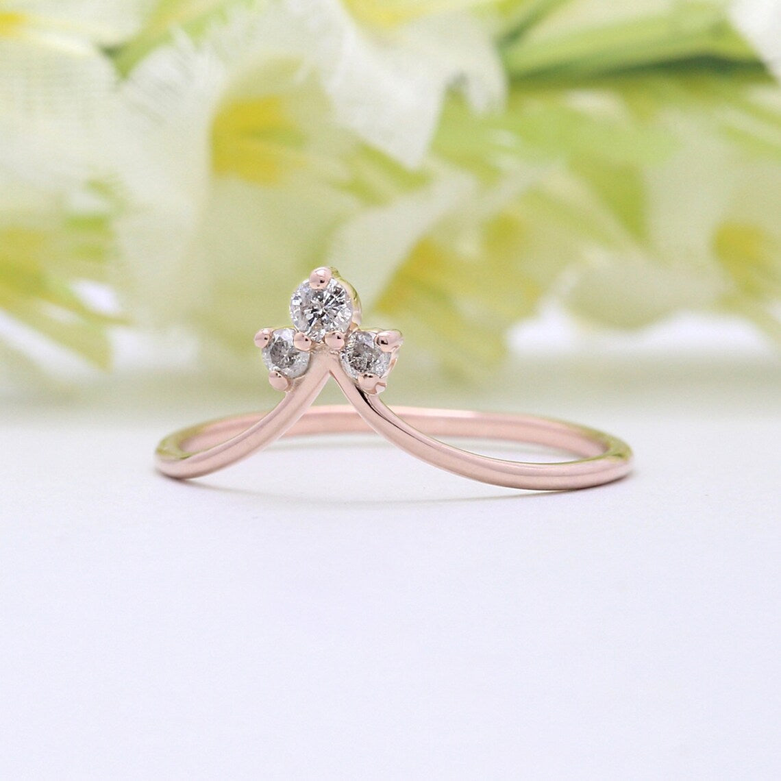 0.35 Ct Round Cut White CZ Rose Gold Over On 925 Sterling Silver Curved Promise Ring