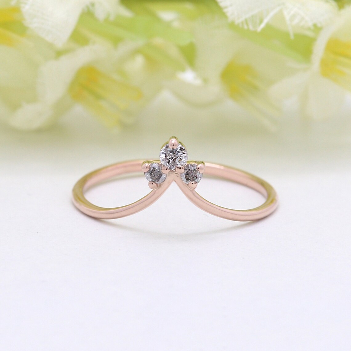 0.35 Ct Round Cut White CZ Rose Gold Over On 925 Sterling Silver Curved Promise Ring