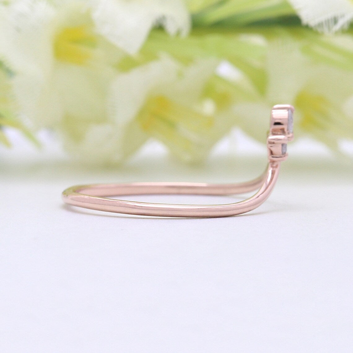 0.35 Ct Round Cut White CZ Rose Gold Over On 925 Sterling Silver Curved Promise Ring