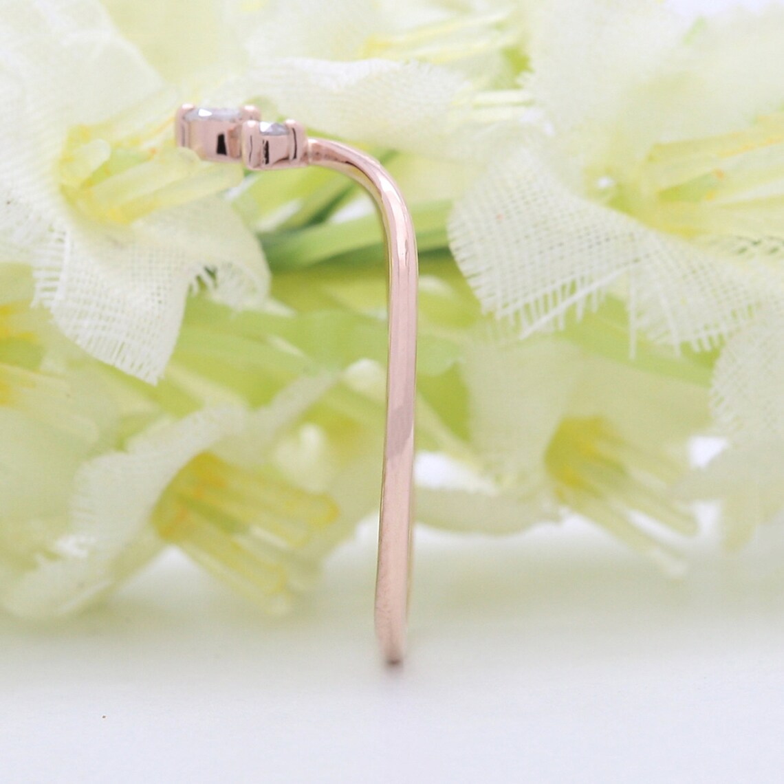 0.35 Ct Round Cut White CZ Rose Gold Over On 925 Sterling Silver Curved Promise Ring