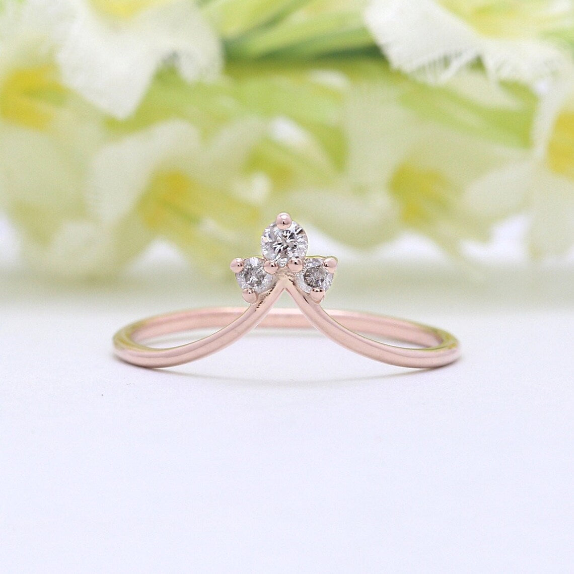 0.35 Ct Round Cut White CZ Rose Gold Over On 925 Sterling Silver Curved Promise Ring