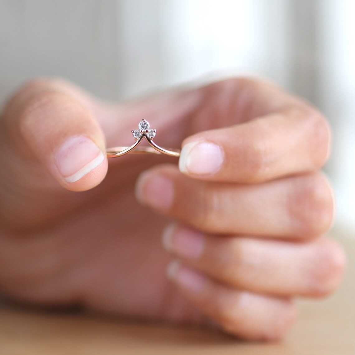 0.35 Ct Round Cut White CZ Rose Gold Over On 925 Sterling Silver Curved Promise Ring