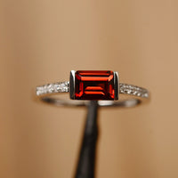 1.30 Ct Emerald Cut Red Garnet 925 Sterling Silver Solitaire W/Accents Engagement Ring