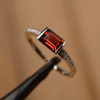 1.30 Ct Emerald Cut Red Garnet 925 Sterling Silver Solitaire W/Accents Engagement Ring
