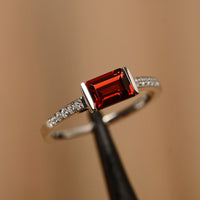 1.30 Ct Emerald Cut Red Garnet 925 Sterling Silver Solitaire W/Accents Engagement Ring