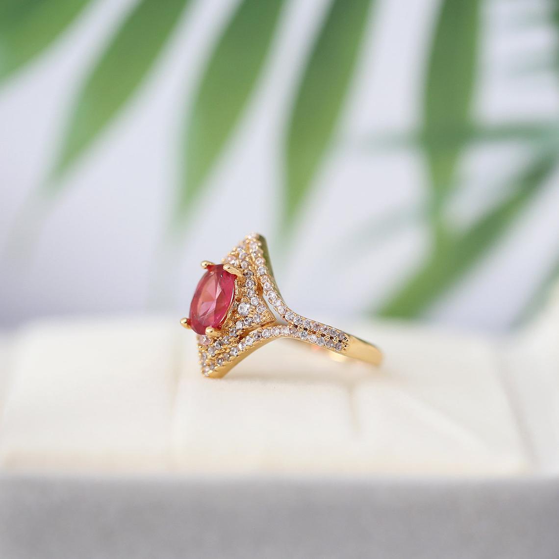 1 CT Oval Cut Red Pink Ruby Diamond Yellow Gold Over On 925 Sterling Silver Double Halo Ring - atjewels.in
