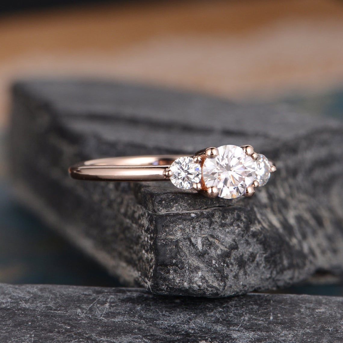 1 CT Round Cut Diamond 925 Sterling Silver Three Stone Bridal Set Wedding Ring