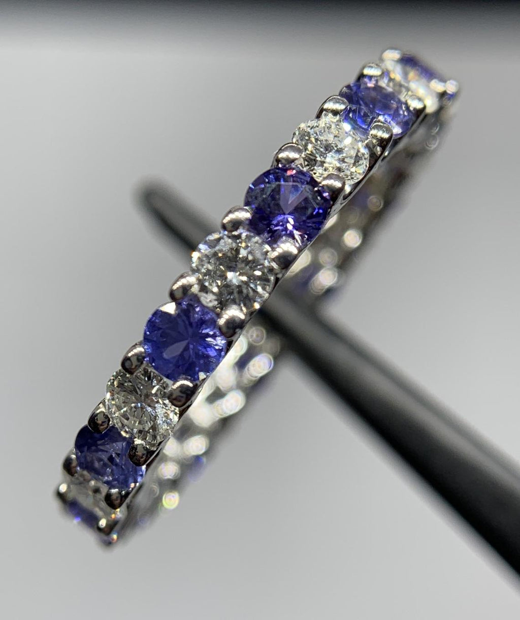 2 CT Round Cut Blue Sapphire Diamond 925 Sterling Silver Women Anniversary Band Ring