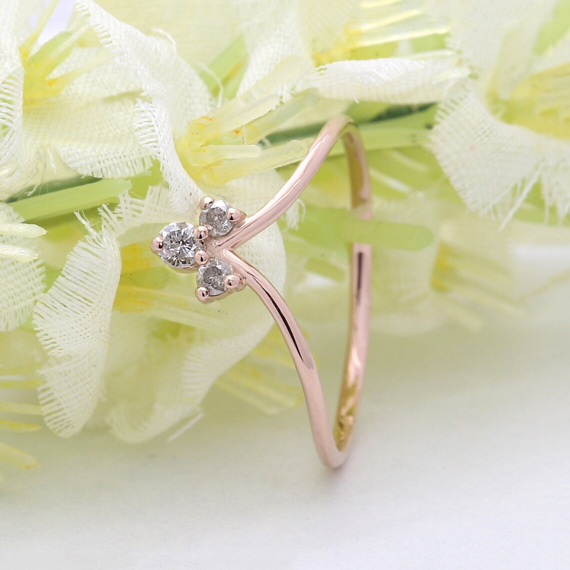 0.35 Ct Round Cut White CZ Rose Gold Over On 925 Sterling Silver Curved Promise Ring