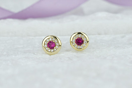 1.20 Ct Round Cut Ruby 925 Sterling Silver Halo Simple & Sweet Stud Earrings