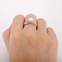 1.25 CT Round Cut White Gold Over On 925 Sterling Silver Halo Wedding Bridal Ring Set