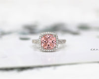 1 CT Cushion Cut Pink Morganite Diamond White Gold Over On 925 Sterling Silver Engagement Halo Ring