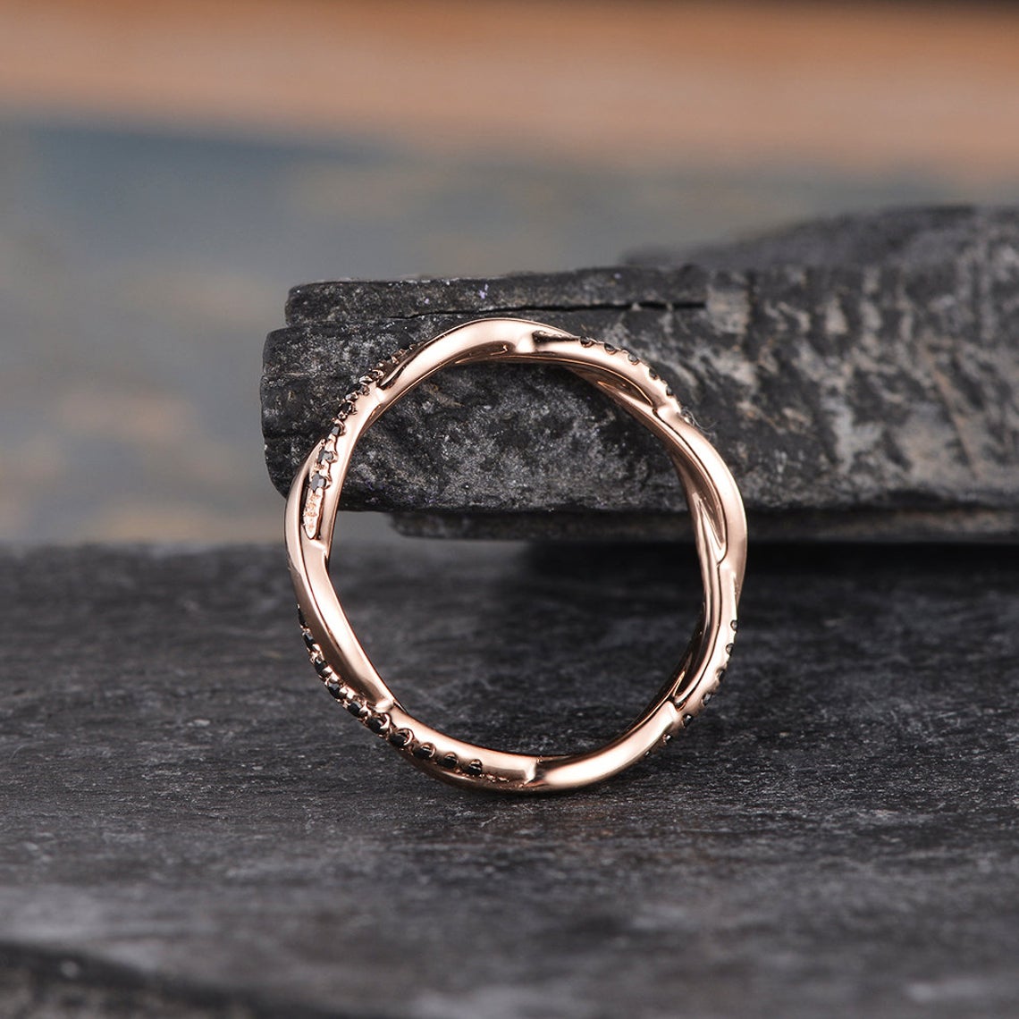 1.20 CT Round Cut Black Diamond Rose Gold Over On 925 Sterling Silver Infinity Promise Gift Ring