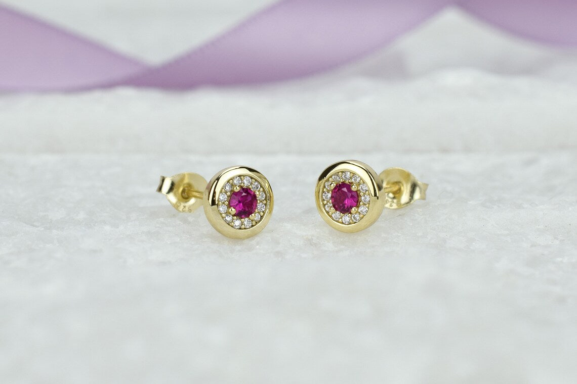 1.20 Ct Round Cut Ruby 925 Sterling Silver Halo Simple & Sweet Stud Earrings