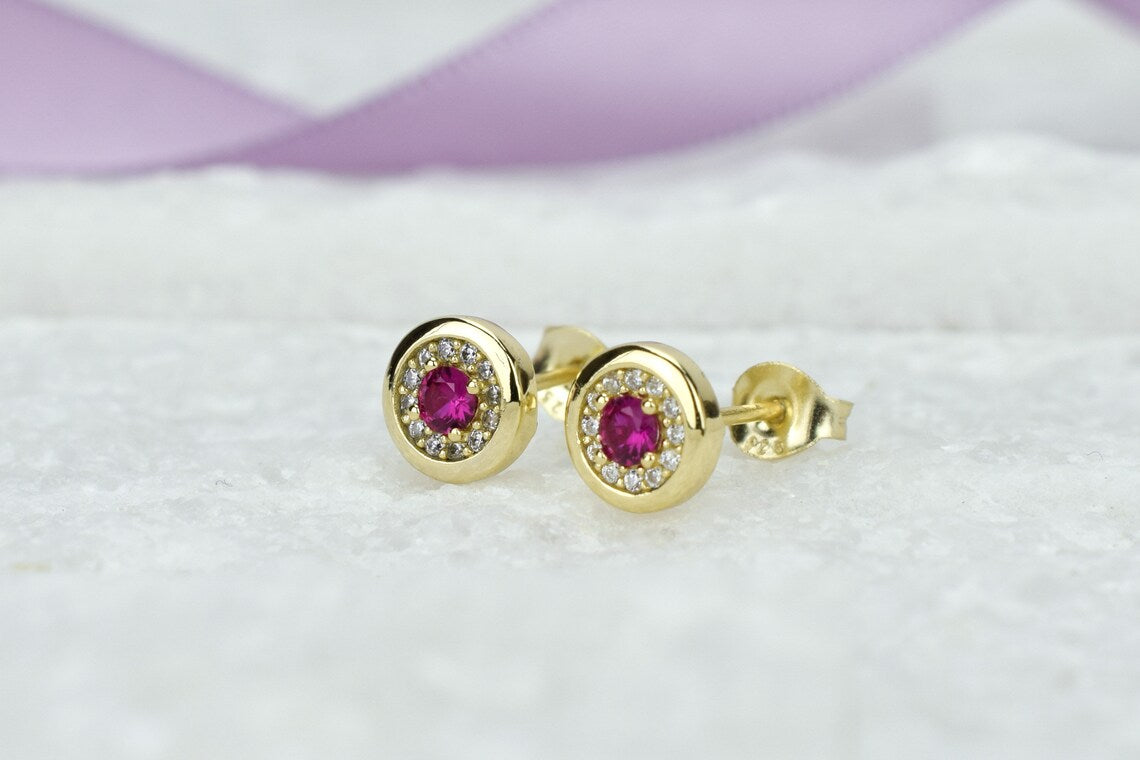 1.20 Ct Round Cut Ruby 925 Sterling Silver Halo Simple & Sweet Stud Earrings