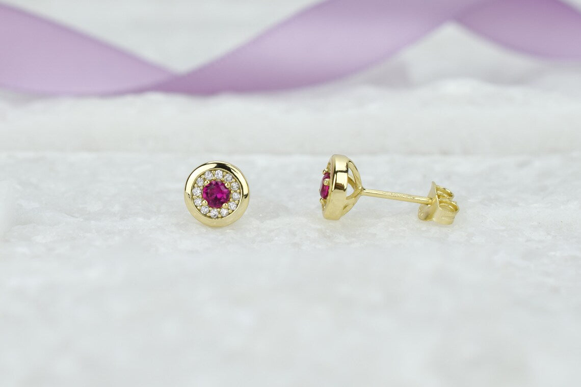 1.20 Ct Round Cut Ruby 925 Sterling Silver Halo Simple & Sweet Stud Earrings