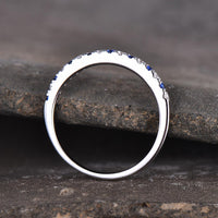 1.20 Ct Round Cut Blue Sapphire & White CZ 925 Sterling Silver Eternity Band Ring