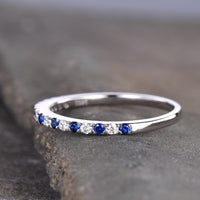 1.20 Ct Round Cut Blue Sapphire 925 Sterling Silver Half Eternity Engagement Band Ring