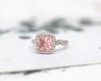 1 CT Cushion Cut Pink Morganite Diamond White Gold Over On 925 Sterling Silver Engagement Halo Ring