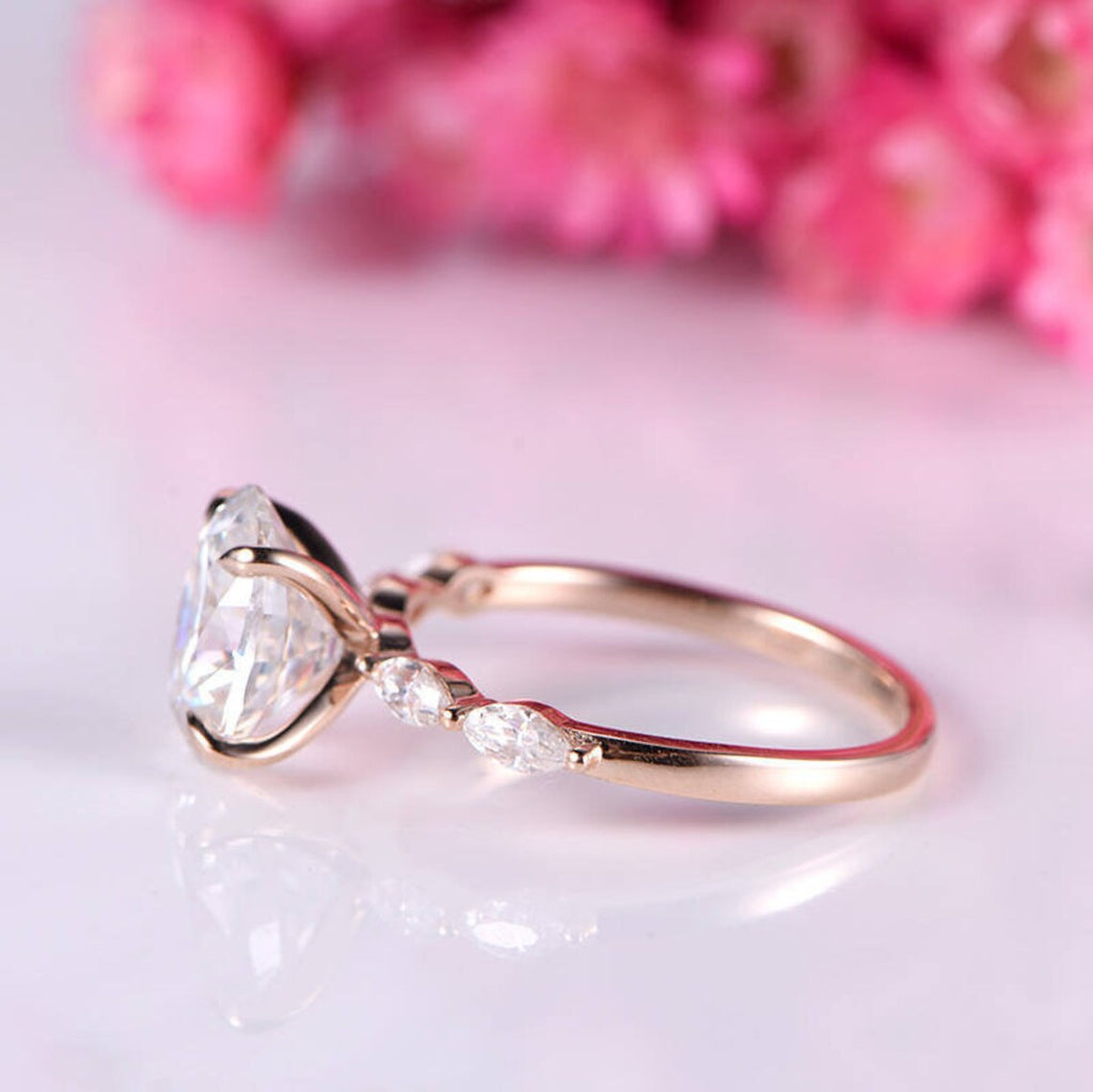 1 CT Oval Cut Rose Gold Over On 925 Sterling Silver Solitaire W/Accents Engagement Ring