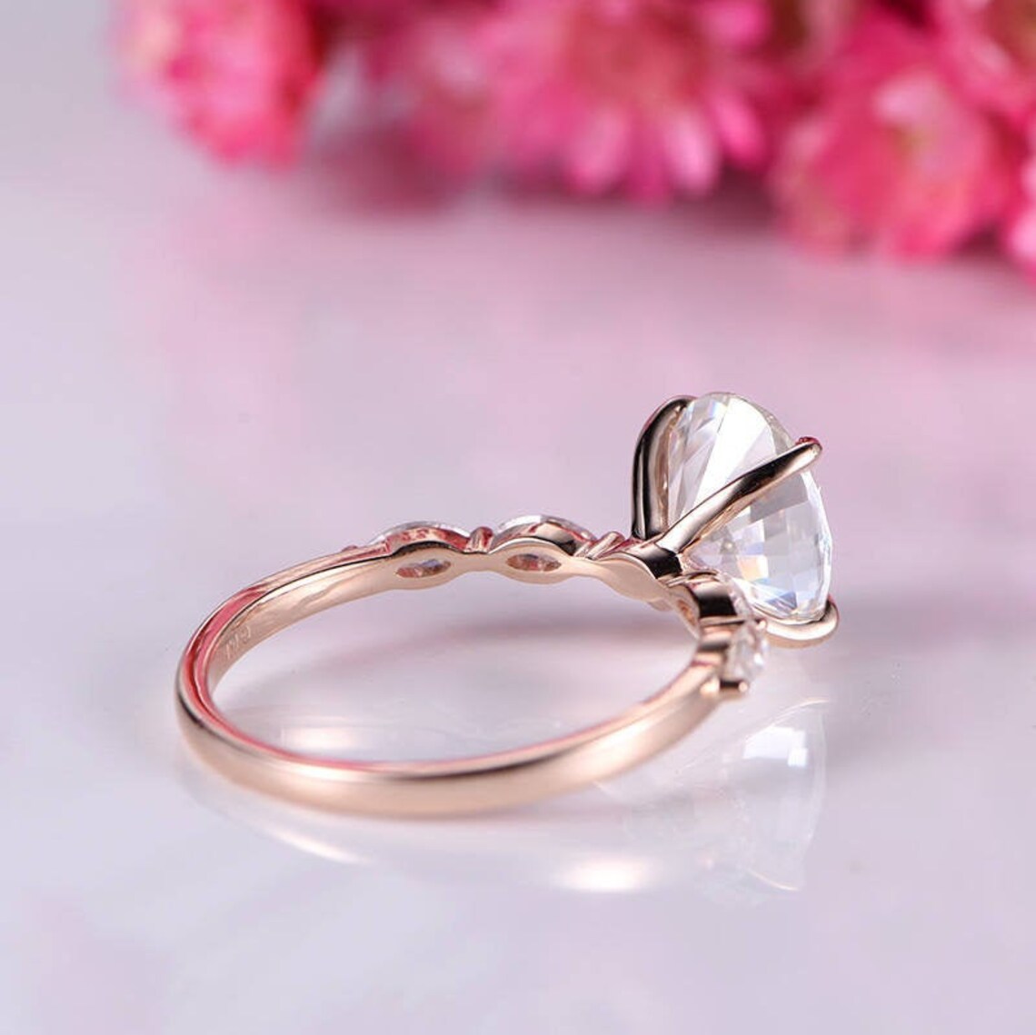 1 CT Oval Cut Rose Gold Over On 925 Sterling Silver Solitaire W/Accents Engagement Ring