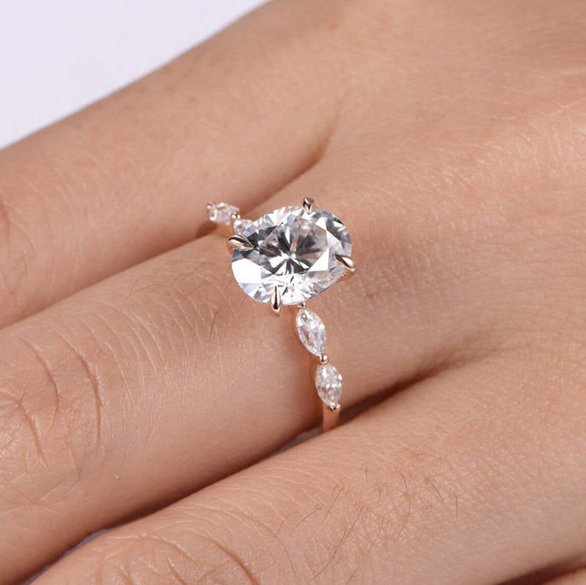 1 CT Oval Cut Rose Gold Over On 925 Sterling Silver Solitaire W/Accents Engagement Ring