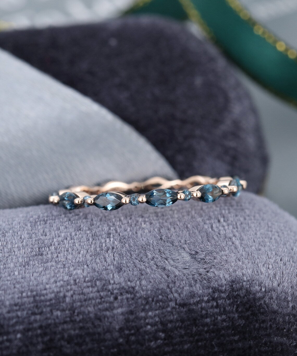 2.75 Ct Marquise & Round Cut London Blue Topaz Full Eternity 925 Sterling Silver Promise Band Ring