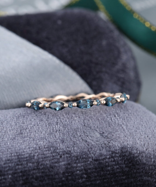 2.75 Ct Marquise & Round Cut London Blue Topaz Full Eternity 925 Sterling Silver Promise Band Ring