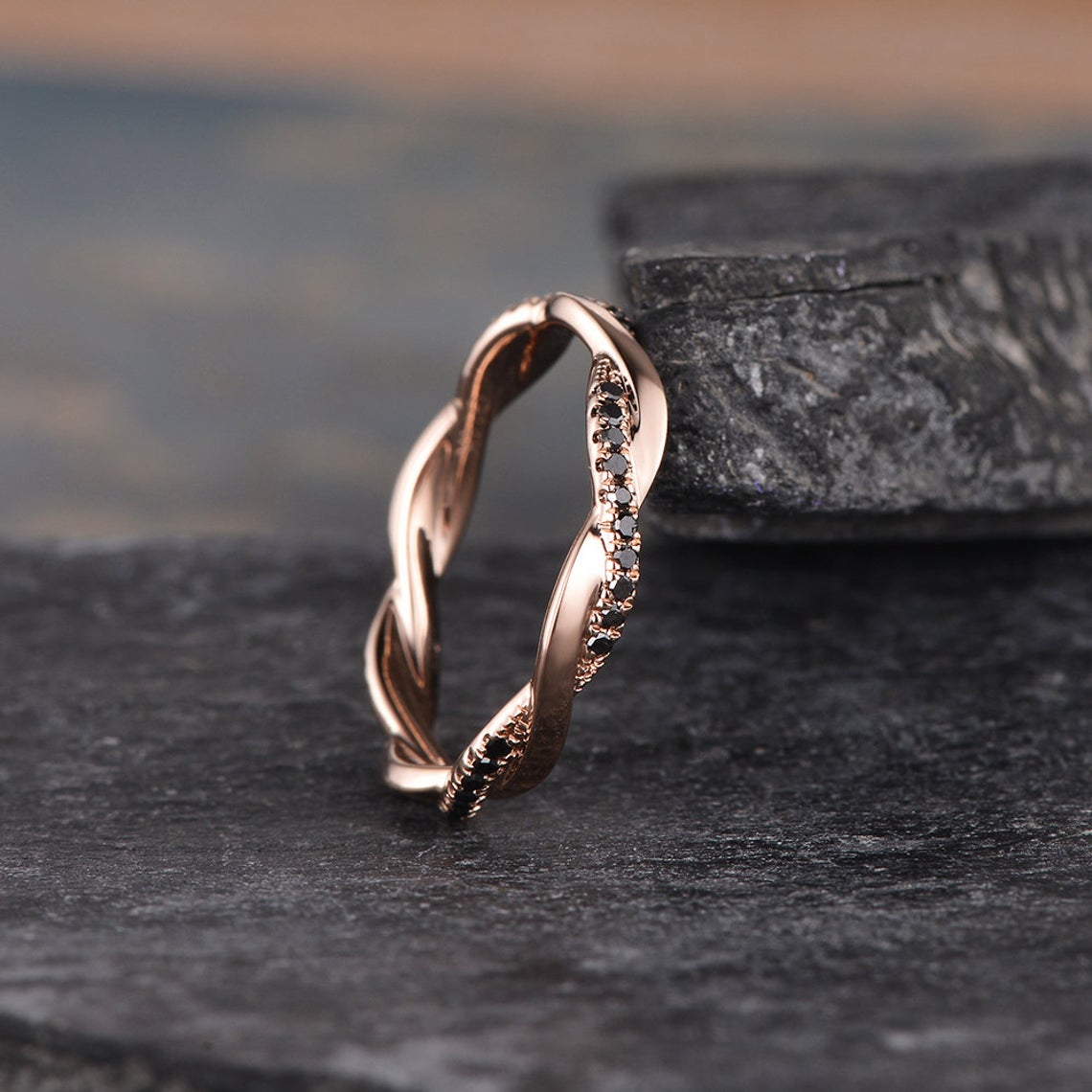 1.20 CT Round Cut Black Diamond Rose Gold Over On 925 Sterling Silver Infinity Promise Gift Ring