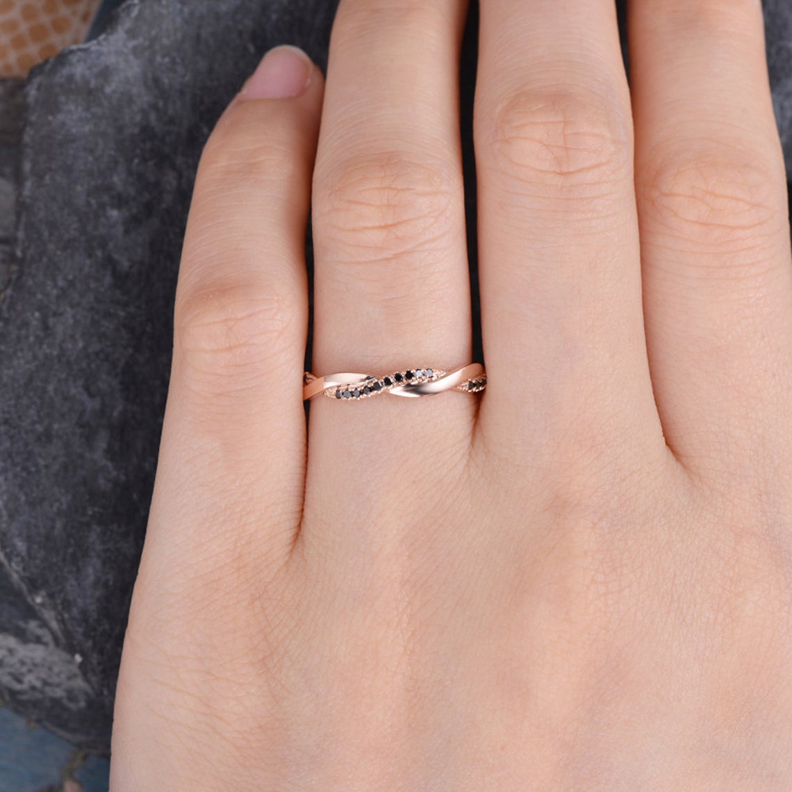 1.20 CT Round Cut Black Diamond Rose Gold Over On 925 Sterling Silver Infinity Promise Gift Ring