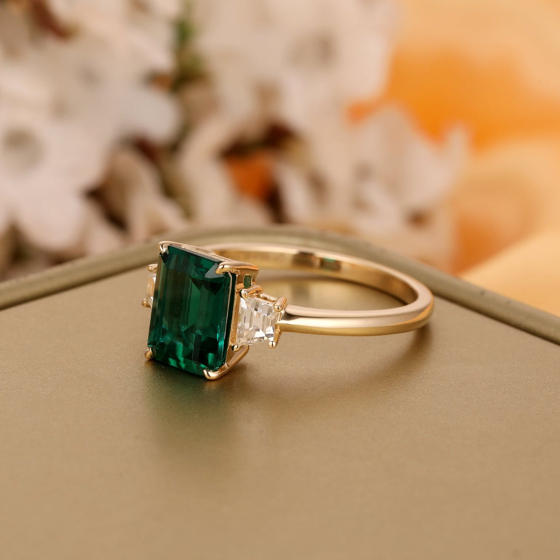 1 CT Sterling Silver Emerald Cut Diamond Women Engagement Promise Ring