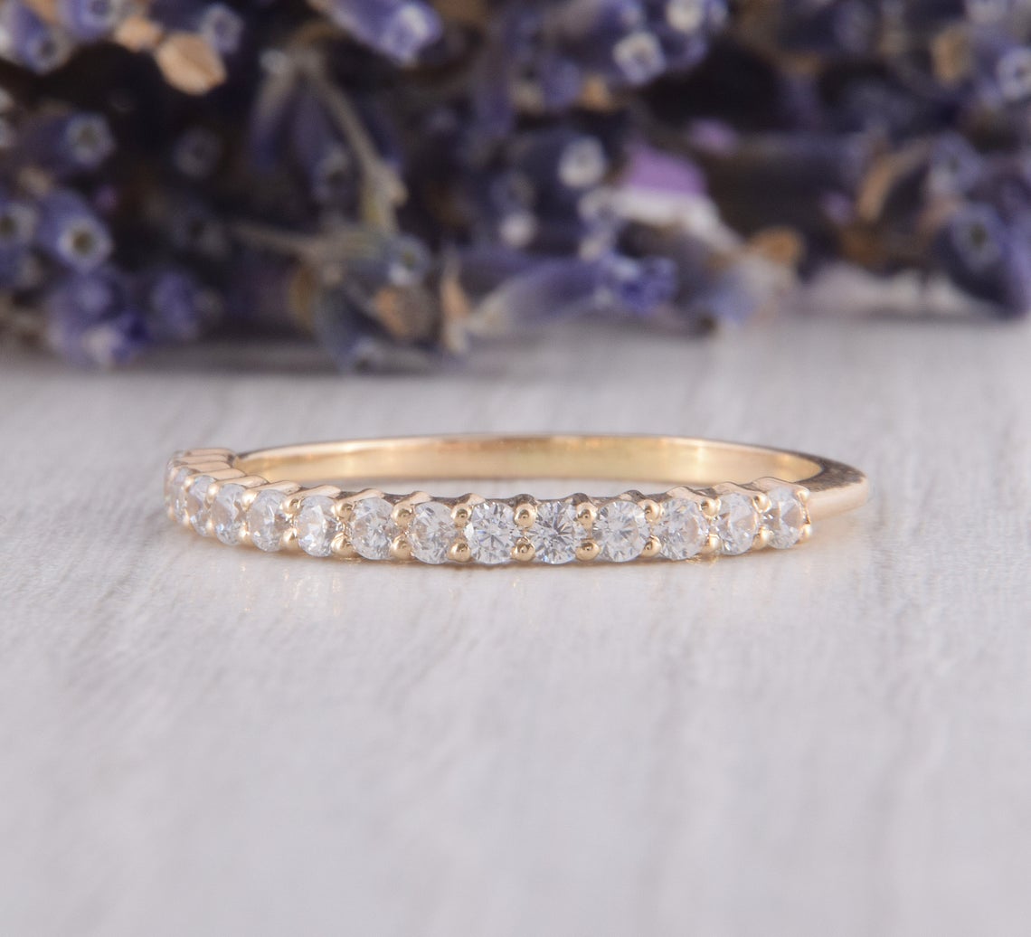0.75 CT Round Cut CZ Diamond Yellow Gold Over On 925 Sterling Silver Half Eternity Women Wedding Band Ring - atjewels.in